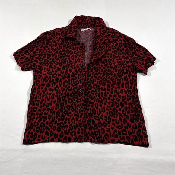 Reformation Womens Red Animal Cheetah Print Short Sleeve Top Shirt Blouse Sz M - Picture 1 of 7
